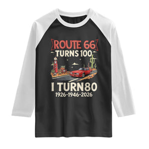 Route Highway 66 Turns 100 I Turn 80 Raglan Shirt Vintage 1946 Road Sign Classic Muscle Car Lover 80th Birthday Gift