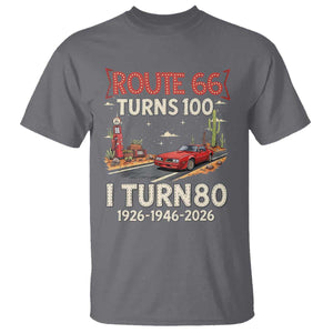 Route Highway 66 Turns 100 I Turn 80 T Shirt Vintage 1946 Road Sign Classic Muscle Car Lover 80th Birthday Gift
