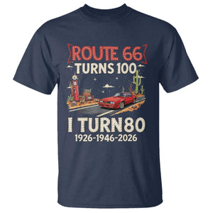 Route Highway 66 Turns 100 I Turn 80 T Shirt Vintage 1946 Road Sign Classic Muscle Car Lover 80th Birthday Gift