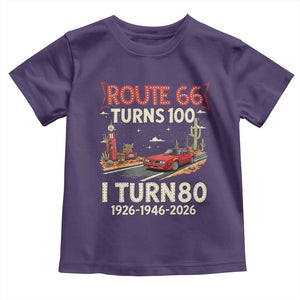Route Highway 66 Turns 100 I Turn 80 Toddler T Shirt Vintage 1946 Road Sign Classic Muscle Car Lover 80th Birthday Gift
