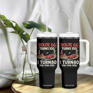Route Highway 66 Turns 100 I Turn 80 Tumbler With Handle Vintage 1946 Road Sign Classic Muscle Car Lover 80th Birthday Gift