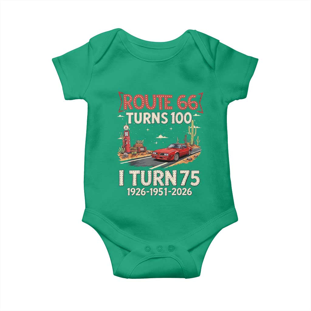 Route Highway 66 Turns 100 I Turn 75 Baby Onesie Vintage 1951 Road Sign Classic Muscle Car Lover 75th Birthday Gift
