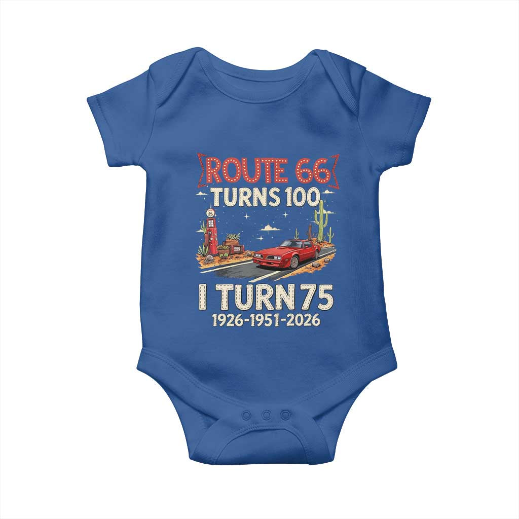 Route Highway 66 Turns 100 I Turn 75 Baby Onesie Vintage 1951 Road Sign Classic Muscle Car Lover 75th Birthday Gift