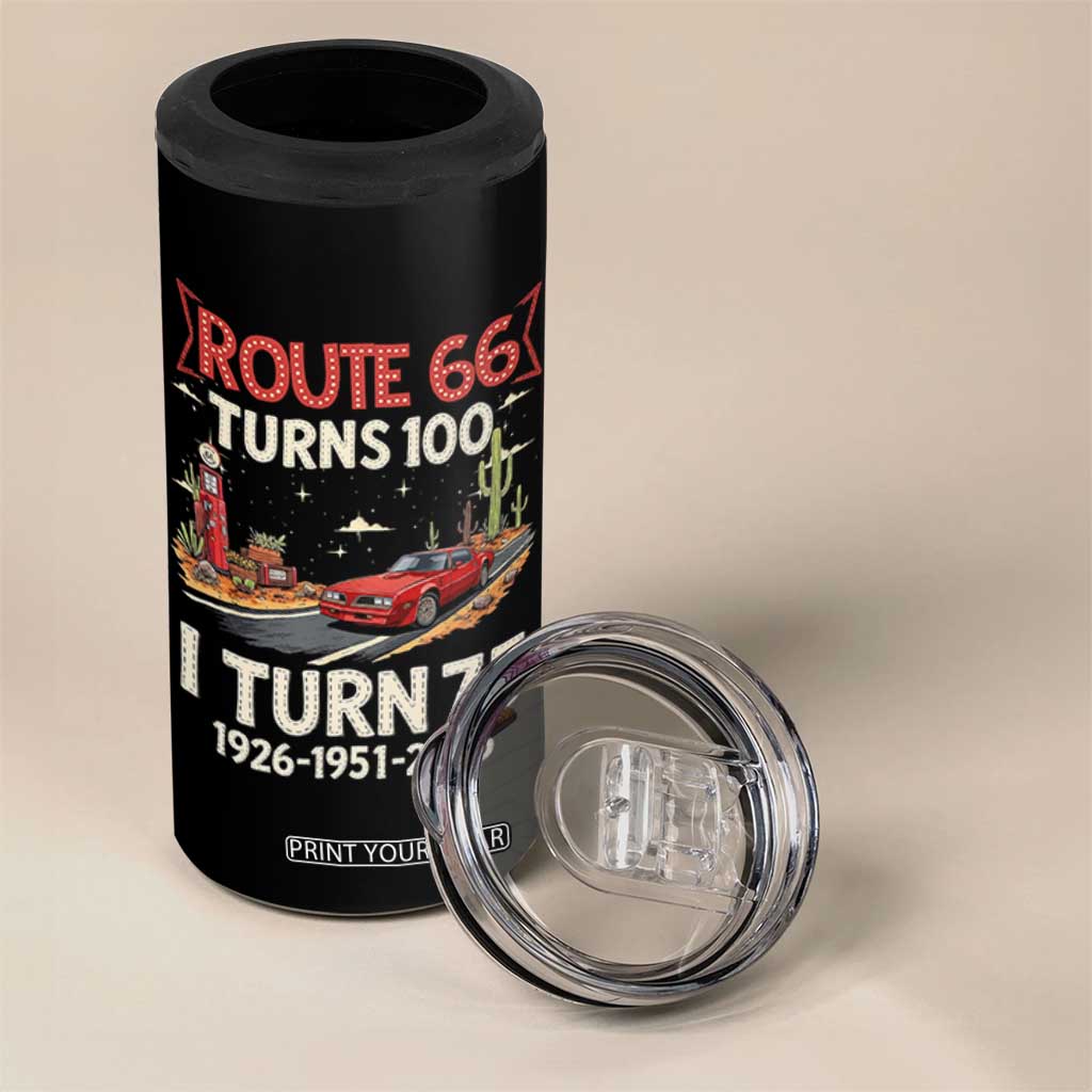 Route Highway 66 Turns 100 I Turn 75 4 in 1 Can Cooler Tumbler Vintage 1951 Road Sign Classic Muscle Car Lover 75th Birthday Gift
