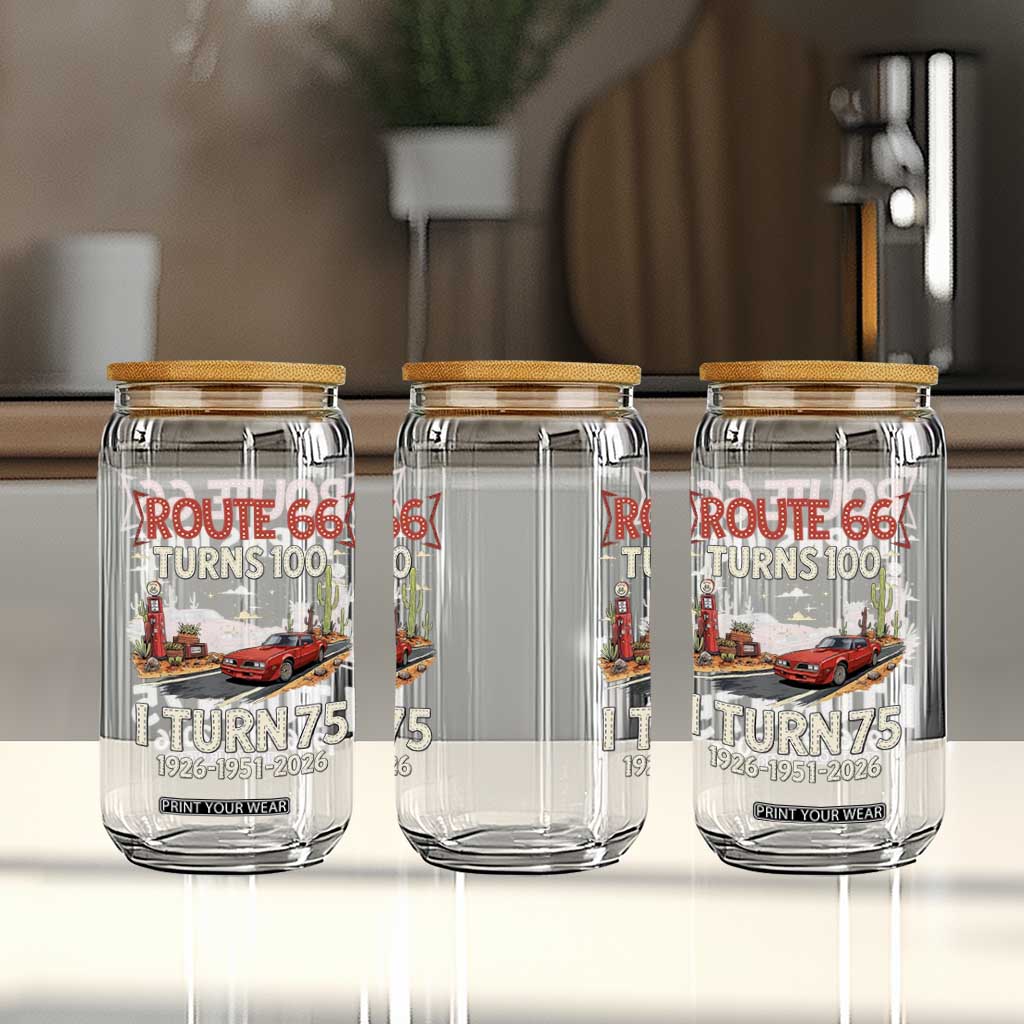 Route Highway 66 Turns 100 I Turn 75 Glass Can Vintage 1951 Road Sign Classic Muscle Car Lover 75th Birthday Gift