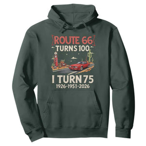 Route Highway 66 Turns 100 I Turn 75 Hoodie Vintage 1951 Road Sign Classic Muscle Car Lover 75th Birthday Gift