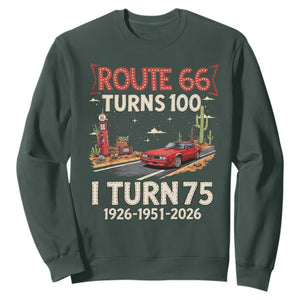 Route Highway 66 Turns 100 I Turn 75 Sweatshirt Vintage 1951 Road Sign Classic Muscle Car Lover 75th Birthday Gift