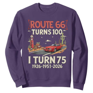 Route Highway 66 Turns 100 I Turn 75 Sweatshirt Vintage 1951 Road Sign Classic Muscle Car Lover 75th Birthday Gift