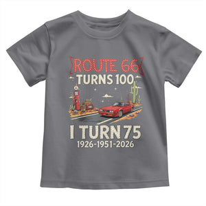 Route Highway 66 Turns 100 I Turn 75 Toddler T Shirt Vintage 1951 Road Sign Classic Muscle Car Lover 75th Birthday Gift