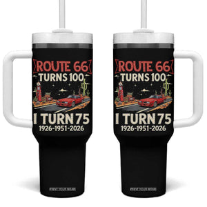 Route Highway 66 Turns 100 I Turn 75 Tumbler With Handle Vintage 1951 Road Sign Classic Muscle Car Lover 75th Birthday Gift