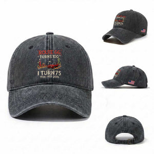 Route Highway 66 Turns 100 I Turn 75 Washed Cotton Baseball Cap Vintage 1951 Road Sign Classic Muscle Car Lover 75th Birthday Gift