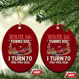 Route Highway 66 Turns 100 I Turn 70 Ceramic Ornament Vintage 1956 Road Sign Classic Muscle Car Lover 70th Birthday Gift
