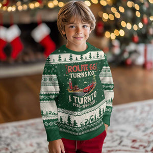 Route Highway 66 Turns 100 I Turn 70 Ugly Christmas Sweater Vintage 1956 Road Sign Classic Muscle Car Lover 70th Birthday Gift