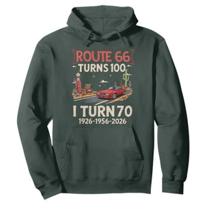 Route Highway 66 Turns 100 I Turn 70 Hoodie Vintage 1956 Road Sign Classic Muscle Car Lover 70th Birthday Gift