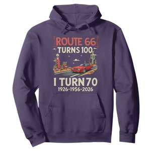 Route Highway 66 Turns 100 I Turn 70 Hoodie Vintage 1956 Road Sign Classic Muscle Car Lover 70th Birthday Gift