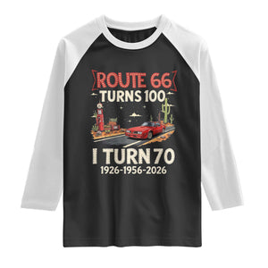 Route Highway 66 Turns 100 I Turn 70 Raglan Shirt Vintage 1956 Road Sign Classic Muscle Car Lover 70th Birthday Gift
