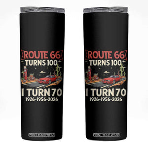 Route Highway 66 Turns 100 I Turn 70 Skinny Tumbler Vintage 1956 Road Sign Classic Muscle Car Lover 70th Birthday Gift