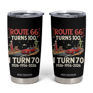 Route Highway 66 Turns 100 I Turn 70 Tumbler Cup Vintage 1956 Road Sign Classic Muscle Car Lover 70th Birthday Gift