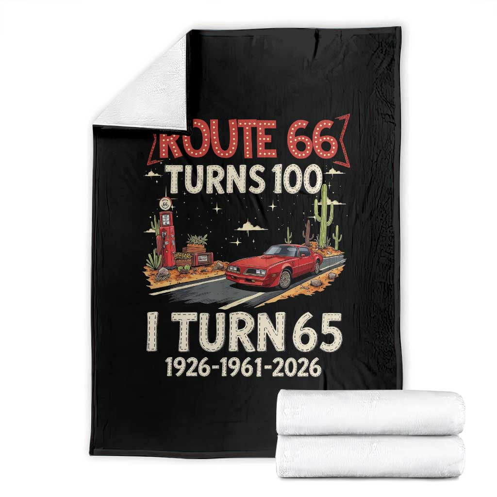 Route Highway 66 Turns 100 I Turn 65 Throw Blanket Vintage 1961 Road Sign Classic Muscle Car Lover 65th Birthday Gift