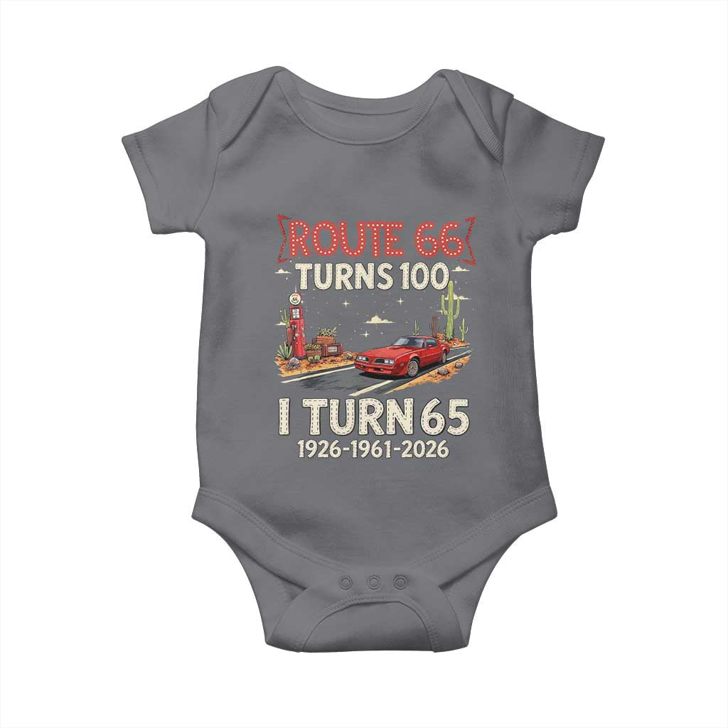 Route Highway 66 Turns 100 I Turn 65 Baby Onesie Vintage 1961 Road Sign Classic Muscle Car Lover 65th Birthday Gift