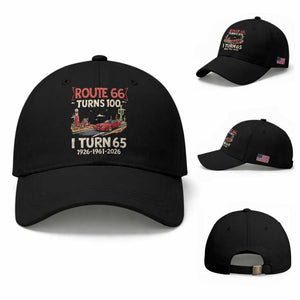 Route Highway 66 Turns 100 I Turn 65 Baseball Cap Vintage 1961 Road Sign Classic Muscle Car Lover 65th Birthday Gift