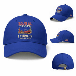 Route Highway 66 Turns 100 I Turn 65 Baseball Cap Vintage 1961 Road Sign Classic Muscle Car Lover 65th Birthday Gift