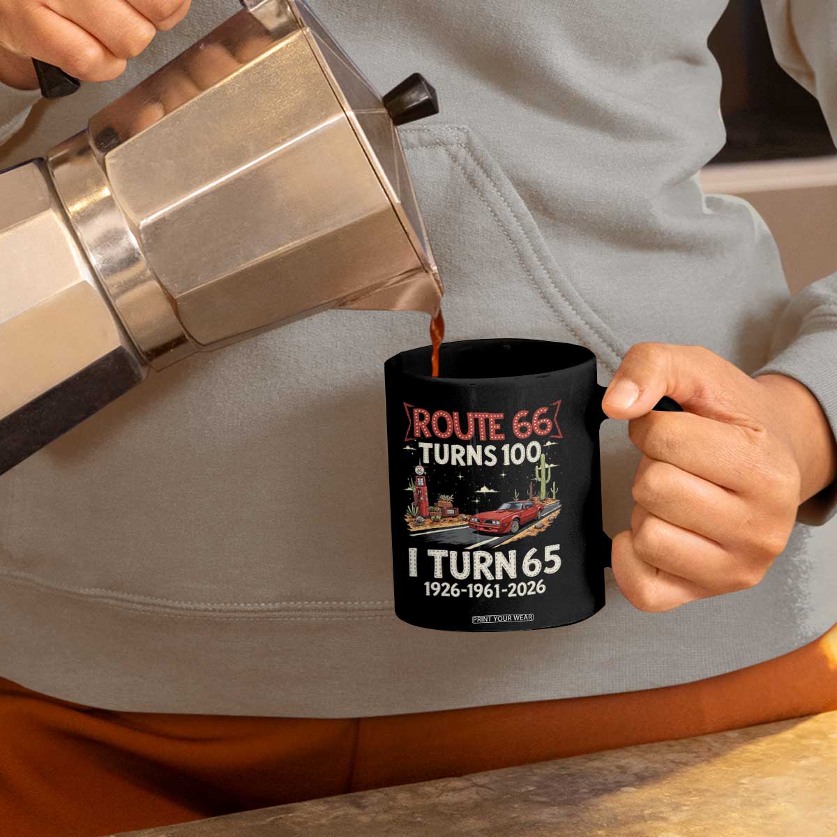 Route Highway 66 Turns 100 I Turn 65 Coffee Mug Vintage 1961 Road Sign Classic Muscle Car Lover 65th Birthday Gift
