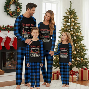Route Highway 66 Turns 100 I Turn 65 Plaid Pajama Set Vintage 1961 Road Sign Classic Muscle Car Lover 65th Birthday Gift