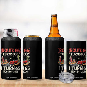 Route Highway 66 Turns 100 I Turn 65 4 in 1 Can Cooler Tumbler Vintage 1961 Road Sign Classic Muscle Car Lover 65th Birthday Gift