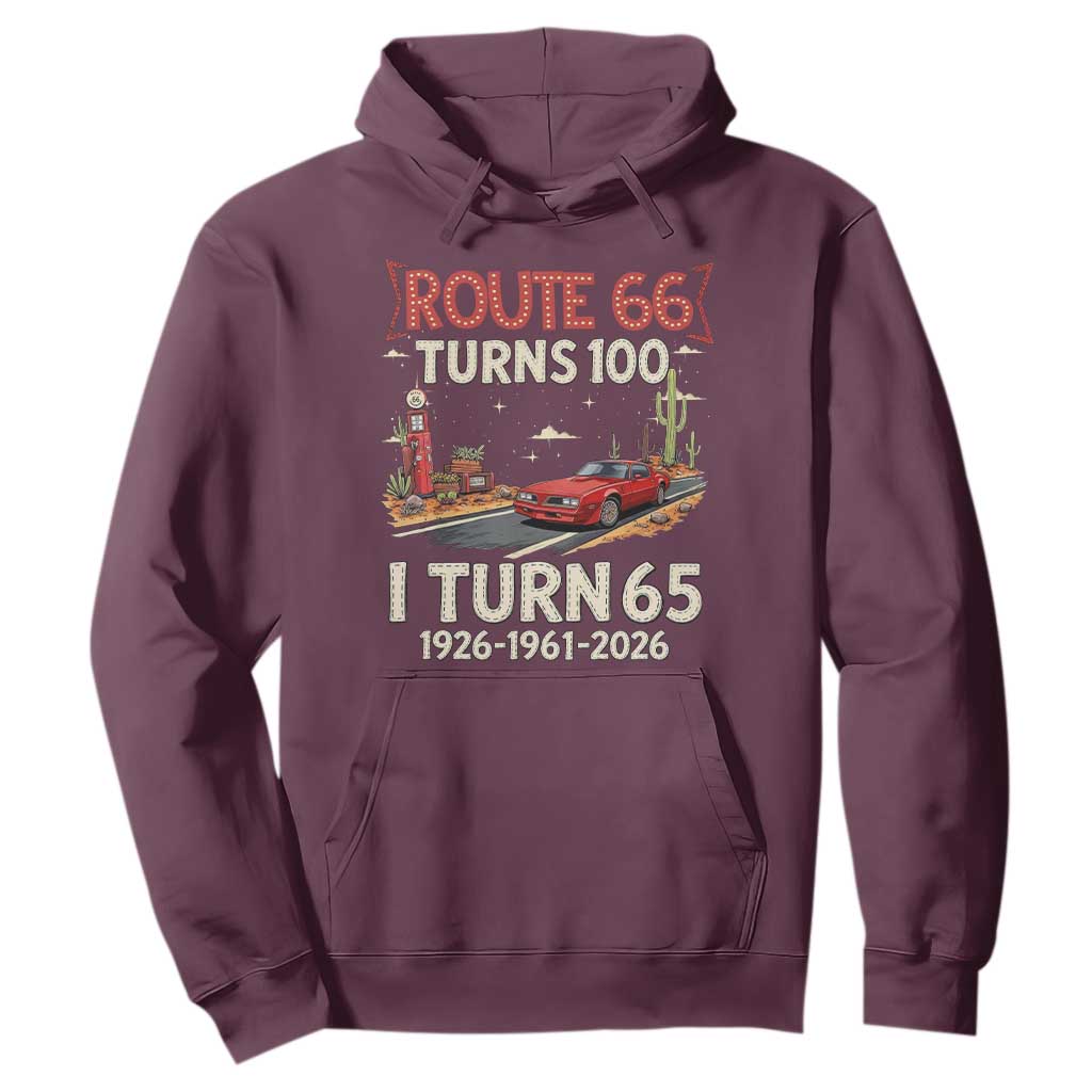 Route Highway 66 Turns 100 I Turn 65 Hoodie Vintage 1961 Road Sign Classic Muscle Car Lover 65th Birthday Gift