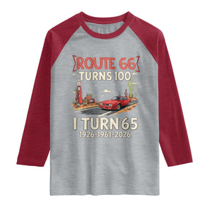 Route Highway 66 Turns 100 I Turn 65 Raglan Shirt Vintage 1961 Road Sign Classic Muscle Car Lover 65th Birthday Gift