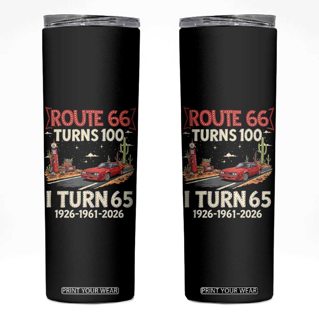 Route Highway 66 Turns 100 I Turn 65 Skinny Tumbler Vintage 1961 Road Sign Classic Muscle Car Lover 65th Birthday Gift