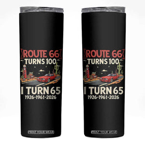 Route Highway 66 Turns 100 I Turn 65 Skinny Tumbler Vintage 1961 Road Sign Classic Muscle Car Lover 65th Birthday Gift