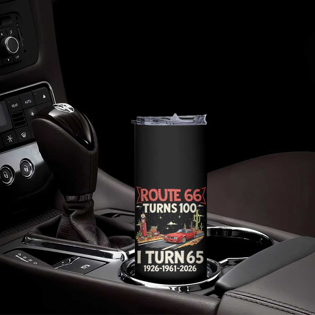 Route Highway 66 Turns 100 I Turn 65 Skinny Tumbler Vintage 1961 Road Sign Classic Muscle Car Lover 65th Birthday Gift