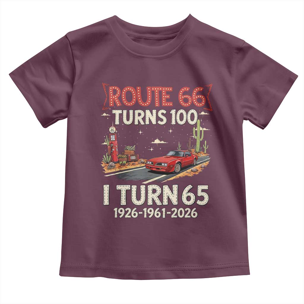 Route Highway 66 Turns 100 I Turn 65 Toddler T Shirt Vintage 1961 Road Sign Classic Muscle Car Lover 65th Birthday Gift