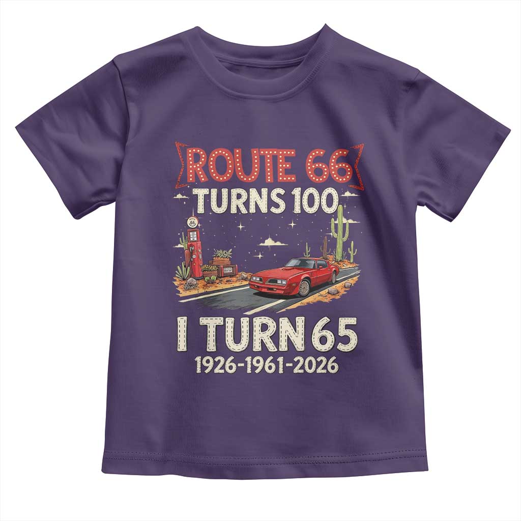Route Highway 66 Turns 100 I Turn 65 Toddler T Shirt Vintage 1961 Road Sign Classic Muscle Car Lover 65th Birthday Gift