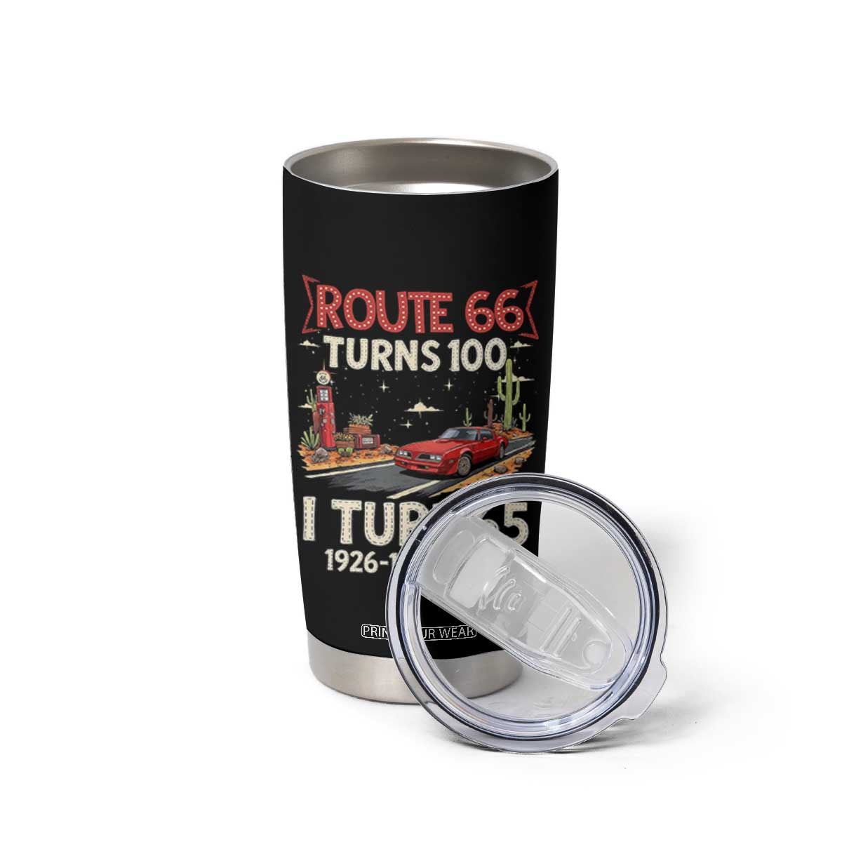Route Highway 66 Turns 100 I Turn 65 Tumbler Cup Vintage 1961 Road Sign Classic Muscle Car Lover 65th Birthday Gift