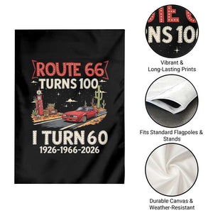 Route Highway 66 Turns 100 I Turn 60 Garden Flag Vintage 1966 Road Sign Classic Muscle Car Lover 60th Birthday Gift