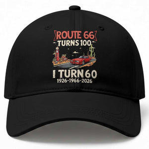 Route Highway 66 Turns 100 I Turn 60 Baseball Cap Vintage 1966 Road Sign Classic Muscle Car Lover 60th Birthday Gift
