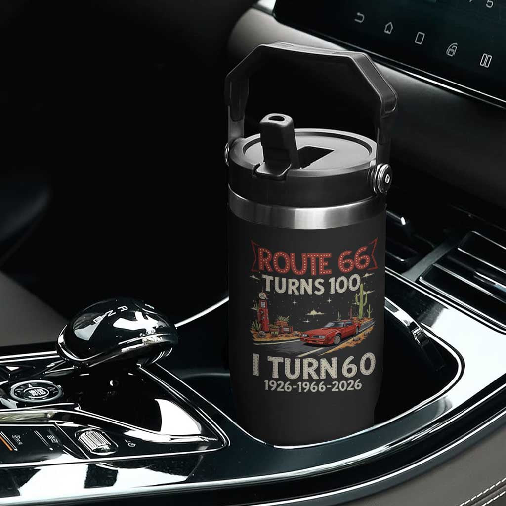 Route Highway 66 Turns 100 I Turn 60 Flip Straw Tumbler Vintage 1966 Road Sign Classic Muscle Car Lover 60th Birthday Gift