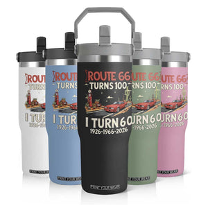 Route Highway 66 Turns 100 I Turn 60 Flip Straw Tumbler Vintage 1966 Road Sign Classic Muscle Car Lover 60th Birthday Gift