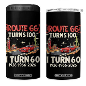 Route Highway 66 Turns 100 I Turn 60 4 in 1 Can Cooler Tumbler Vintage 1966 Road Sign Classic Muscle Car Lover 60th Birthday Gift