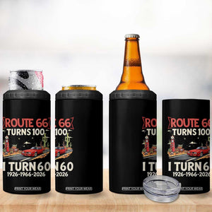 Route Highway 66 Turns 100 I Turn 60 4 in 1 Can Cooler Tumbler Vintage 1966 Road Sign Classic Muscle Car Lover 60th Birthday Gift