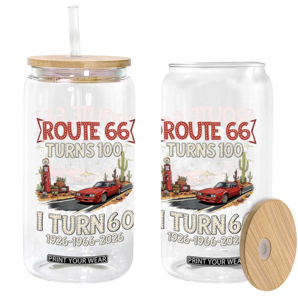 Route Highway 66 Turns 100 I Turn 60 Glass Can Vintage 1966 Road Sign Classic Muscle Car Lover 60th Birthday Gift