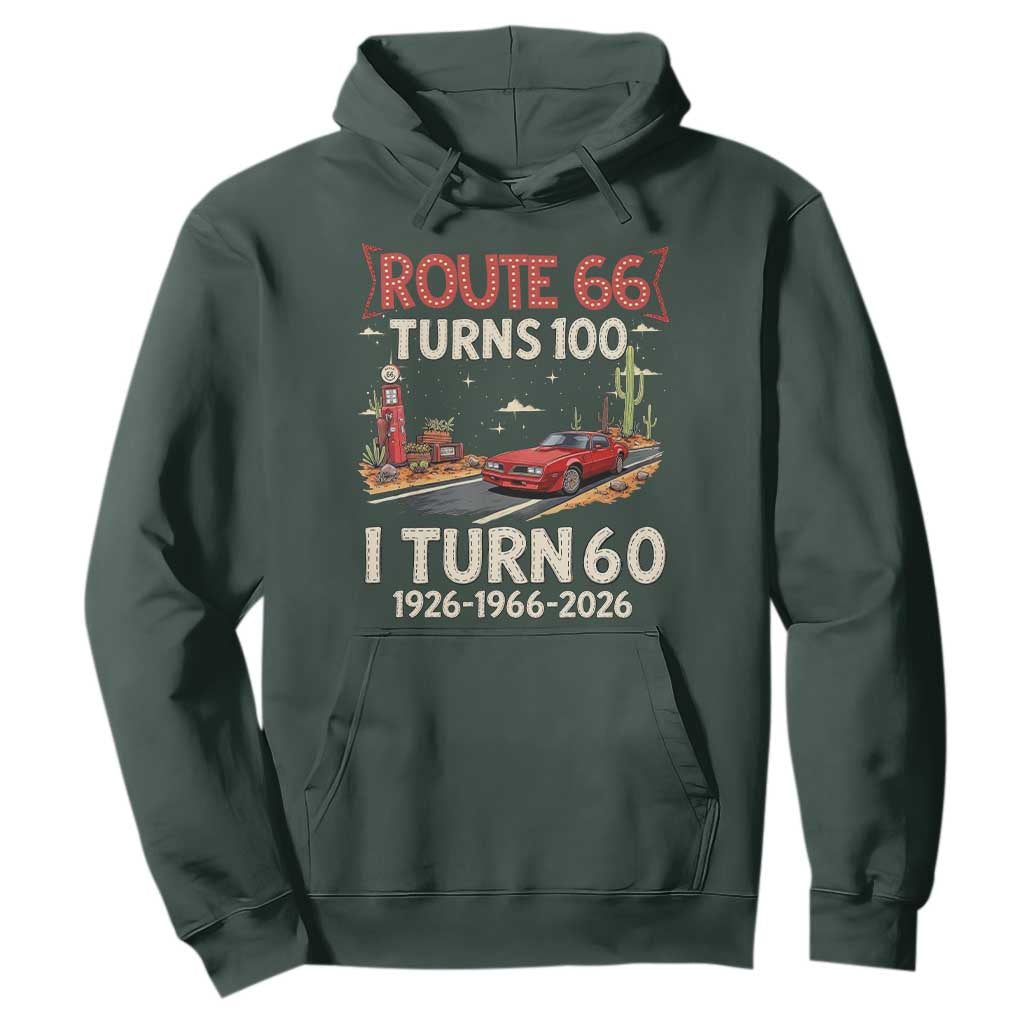 Route Highway 66 Turns 100 I Turn 60 Hoodie Vintage 1966 Road Sign Classic Muscle Car Lover 60th Birthday Gift