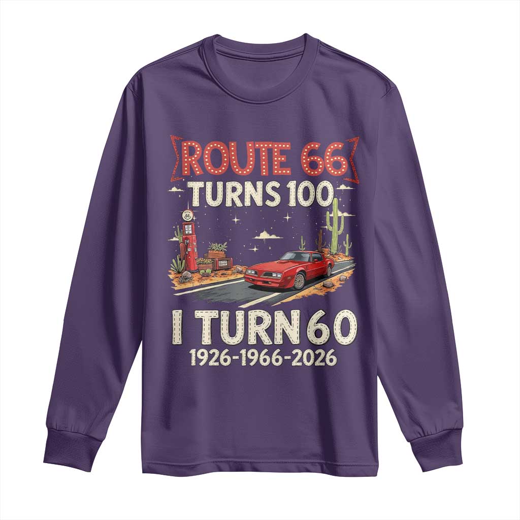 Route Highway 66 Turns 100 I Turn 60 Long Sleeve Shirt Vintage 1966 Road Sign Classic Muscle Car Lover 60th Birthday Gift