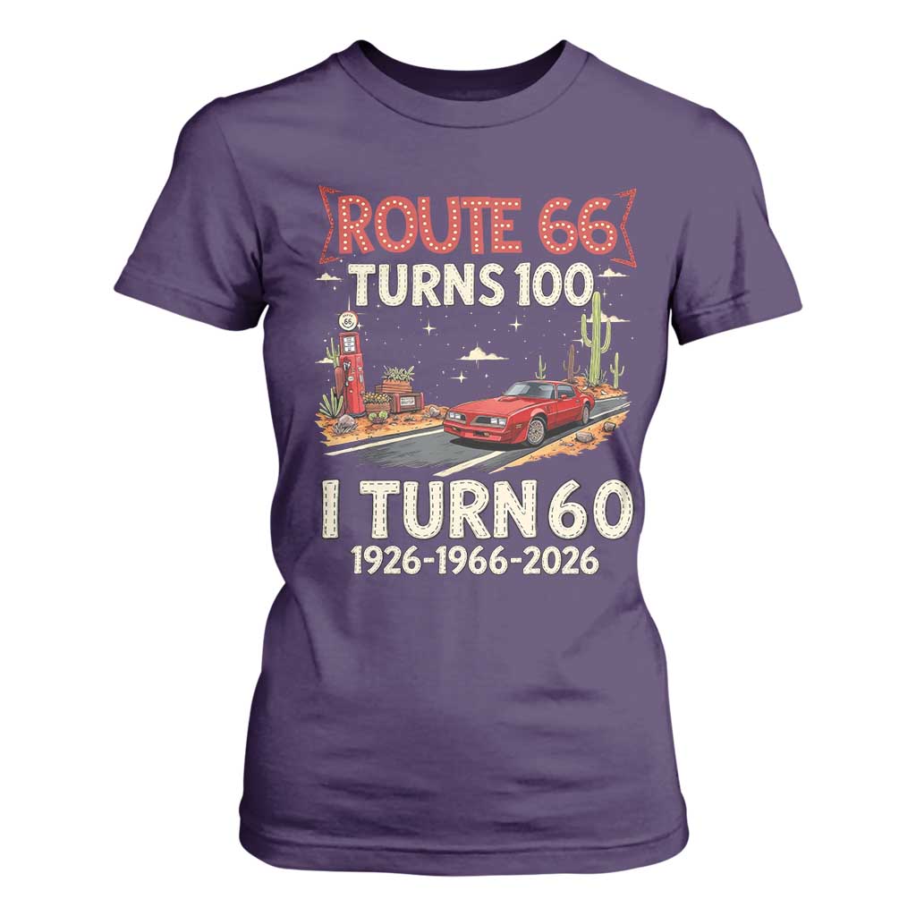 Route Highway 66 Turns 100 I Turn 60 T Shirt For Women Vintage 1966 Road Sign Classic Muscle Car Lover 60th Birthday Gift