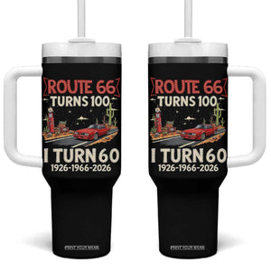 Route Highway 66 Turns 100 I Turn 60 Tumbler With Handle Vintage 1966 Road Sign Classic Muscle Car Lover 60th Birthday Gift
