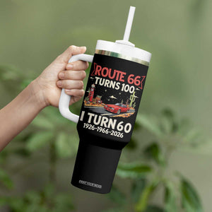 Route Highway 66 Turns 100 I Turn 60 Tumbler With Handle Vintage 1966 Road Sign Classic Muscle Car Lover 60th Birthday Gift