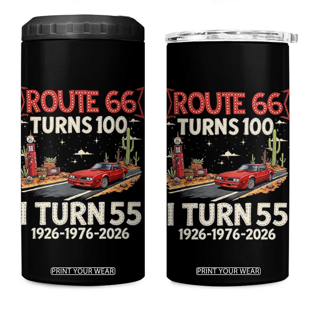 Route Highway 66 Turns 100 I Turn 55 4 in 1 Can Cooler Tumbler Vintage 1971 Road Sign Classic Muscle Car Lover 55th Birthday Gift